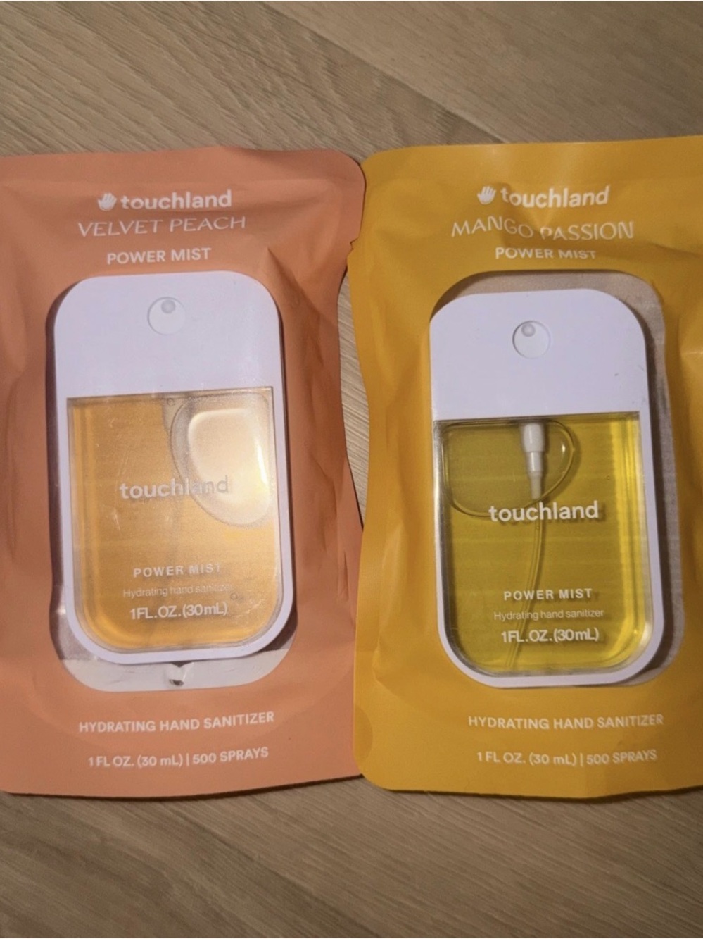 Touchland Power Mist Hand Sanitizer Lot 2 Velvet Peach Mango Passion 1 oz